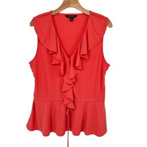 Lauren Ralph Lauren Coral Sleeveless Ruffle Blouse Size Large knit womens